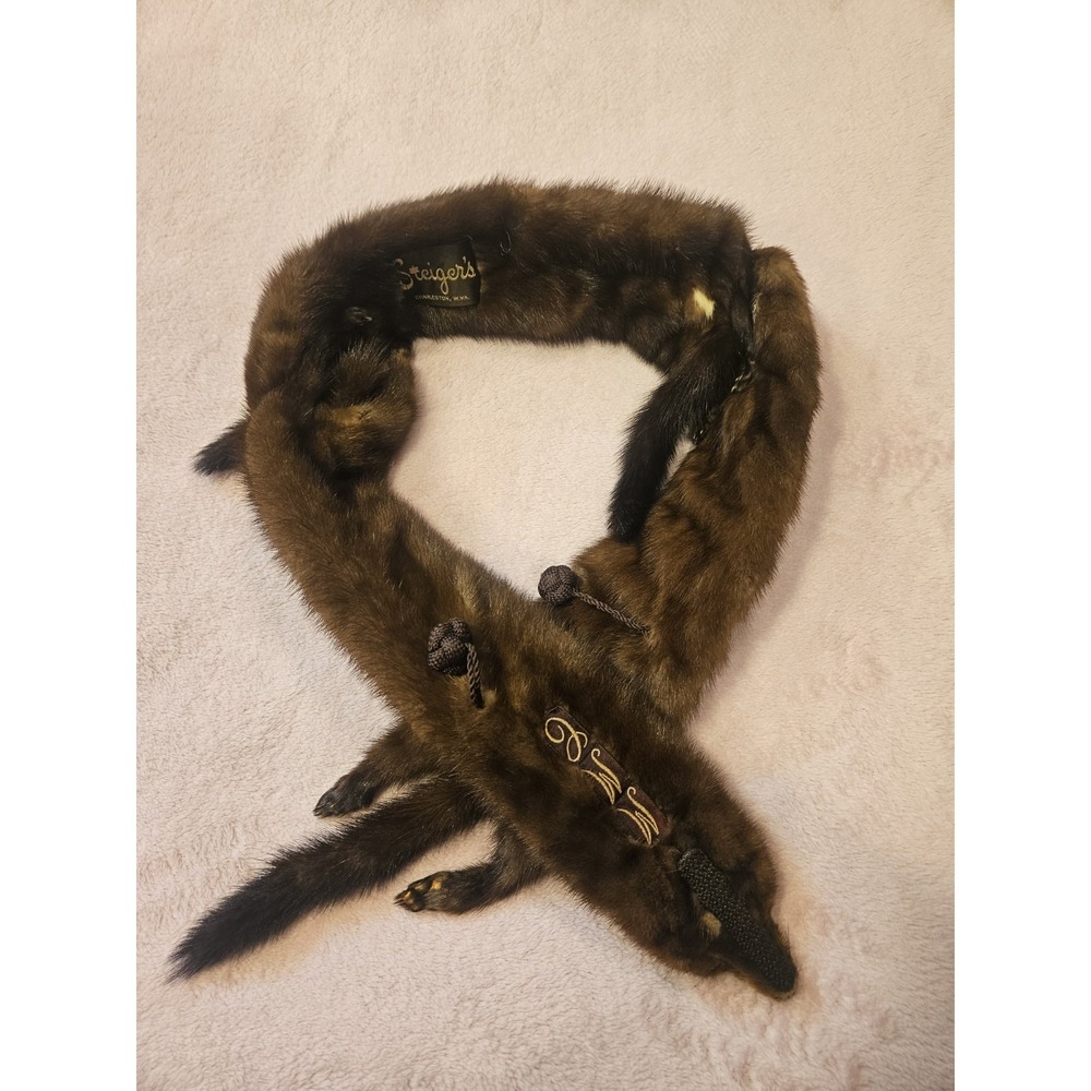 Steiger's Scarf Stole Genuine American Mink 3 Full Body Pelts Vintage Brown